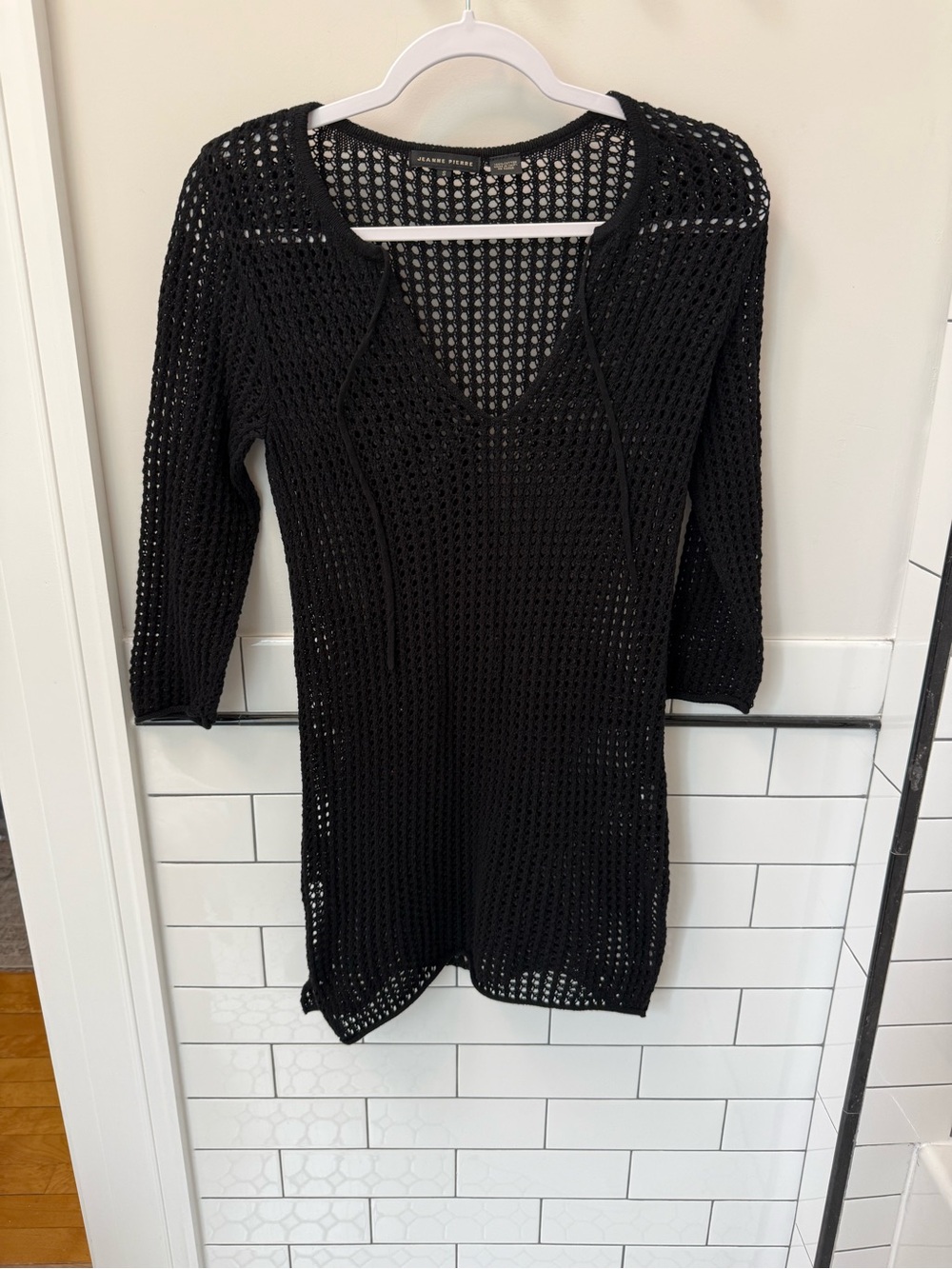 JEANNE PIERRE Black Crochet Swim Coverup Tunic